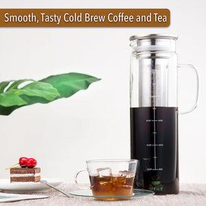 Smooth tasty cold brew coffee. 1 ½ quart glass cold brew maker.